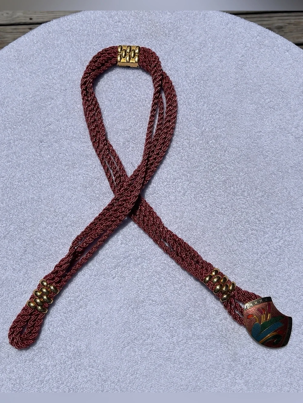 Vintage 80's Cloisonne’ Enameled Rope Belt upBraided Design Gold Tone Accents 45